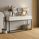 Ver imagem 1 de Aparador Moderno para Hall de Entrada 110 Cm Base Metálica Preta Mdf/mdp Resistente com Gavetas:bran