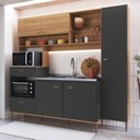 Ver imagem 1 de Cozinha Compacta Completa Karina 2,27m com Espaço para Forno e Microondas e Paneleiro 6 Portas 1 Gaveta Cinza/Freijó/Grafite