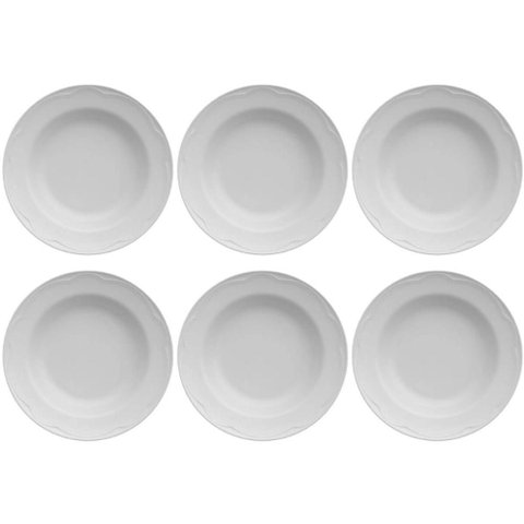 Jogo 6 Pratos Fundos Porcelana Branca 350ml Germer Cottage Sopas Caldos Mesa Posta
