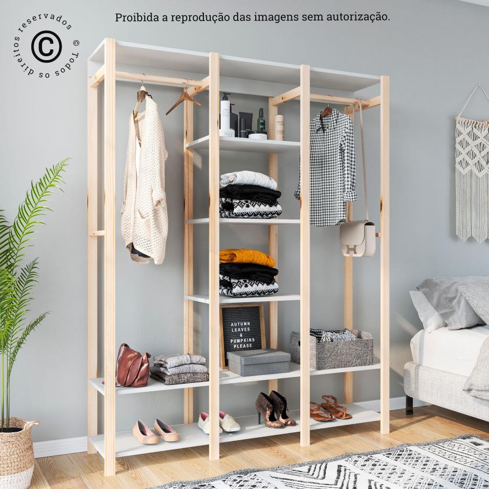 Armário Arara Cabideiro para Quarto com Prateleiras em Mdp Branco - 7