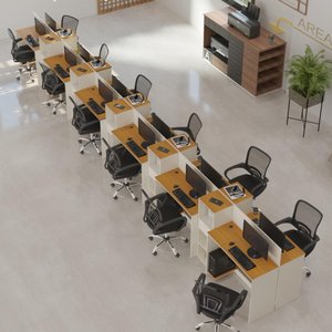 Estação de Trabalho 12 Lugares Smart Office 12 Mesas 10 Armários Livreiro - Off White e Cedro