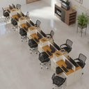 Ver imagem 1 de Estação de Trabalho 12 Lugares Smart Office 12 Mesas 10 Armários Livreiro - Off White e Cedro