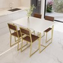Ver imagem 1 de Conjunto Mesa de Jantar Retangular Branca 4 Cadeiras Estofado Riviera Industrial Dourado Don Castro