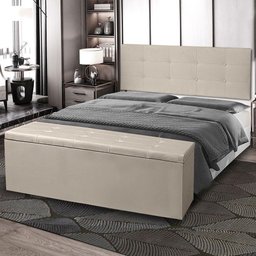 Kit Painel e Calçadeira Baú Queen 1,60m Berlim Suede Bege - Pallazio - 7