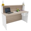 Ver imagem 4 de Balcão Atendimento Recepção Consultório 140x60cm 2 Gavetas Bege/Carvalho/Branco