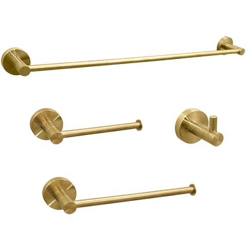 Jogo Acessorios Dourado Escovado Kit Banheiro Aço Inox 4 Peças Papeleira Cabide Suporte Porta Toalha