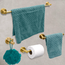 Ver imagem 2 de Jogo Acessorios Dourado Escovado Kit Banheiro Aço Inox 4 Peças Papeleira Cabide Suporte Porta Toalha