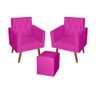 Kit 2 Poltrona Para sala de Estar Bianca Capitonê Rodapé e 1 Puff Quadrado Suede Pink - Móveis - 1