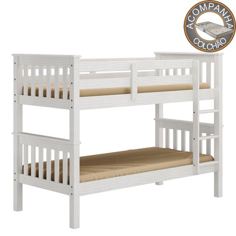 Beliche 100% Madeira 730b Branco Lavado Piratini + Colchão Gazin