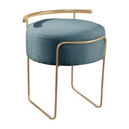Puff Redondo Ivar em Linho e Base Metal Dourado Agarb Decor:linho Azul - 1