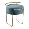 Puff Redondo Ivar em Linho e Base Metal Dourado Agarb Decor:linho Azul - 1