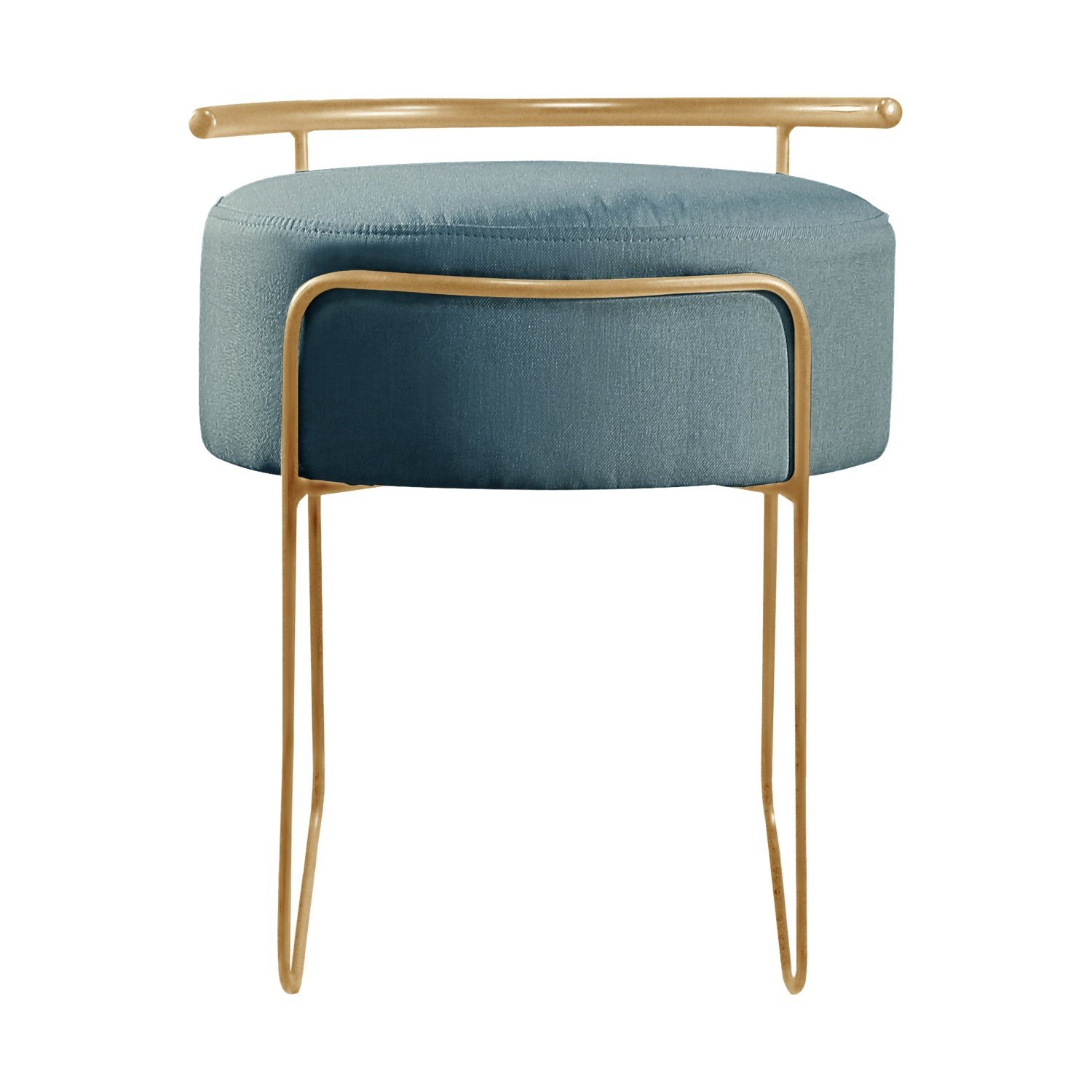 Puff Redondo Ivar em Linho e Base Metal Dourado Agarb Decor:linho Azul - 3