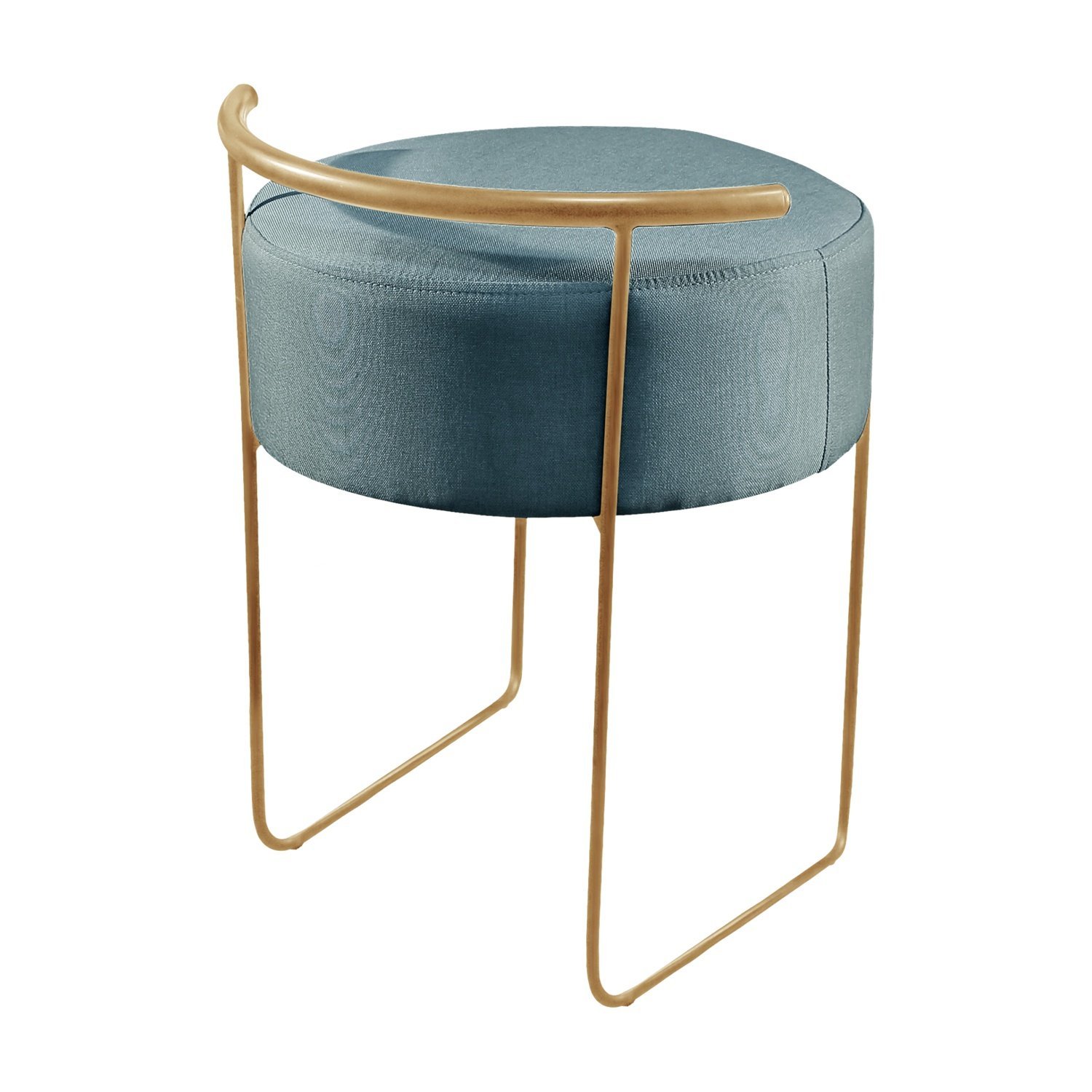 Puff Redondo Ivar em Linho e Base Metal Dourado Agarb Decor:linho Azul - 2