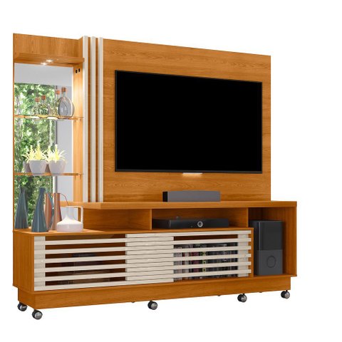Estante Home Theater para Tv até 60 Polegadas com Espelho e Luminária Led Frizz Plus com Rodízios Ma