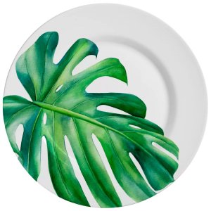 Cj.6 Pratos Rasos de Cerâmica Botanica Verde 28,5cm Alleanza