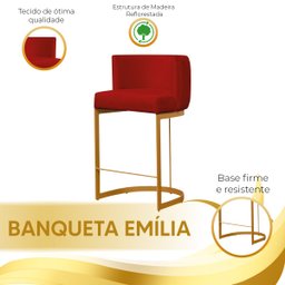 Banco Banqueta Decorativa Emília Suede Vermelho para Cozinha Base Dourada - Star Confort Banco Banqu - 4