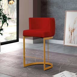 Banco Banqueta Decorativa Emília Suede Vermelho para Cozinha Base Dourada - Star Confort Banco Banqu - 2