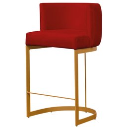 Banco Banqueta Decorativa Emília Suede Vermelho para Cozinha Base Dourada - Star Confort Banco Banqu - 1