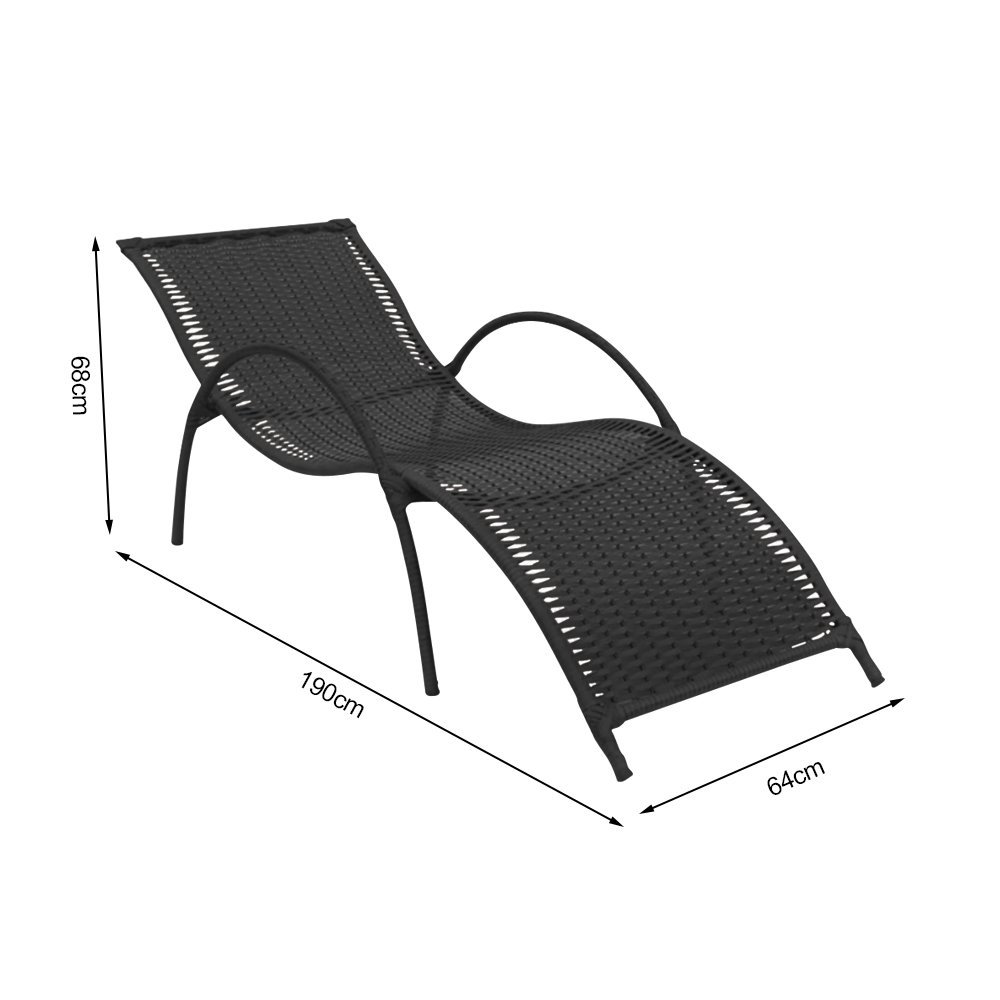 Espreguiçadeira Bertioga Base em Ferro e Externa Fibra Sintética Preto - 4