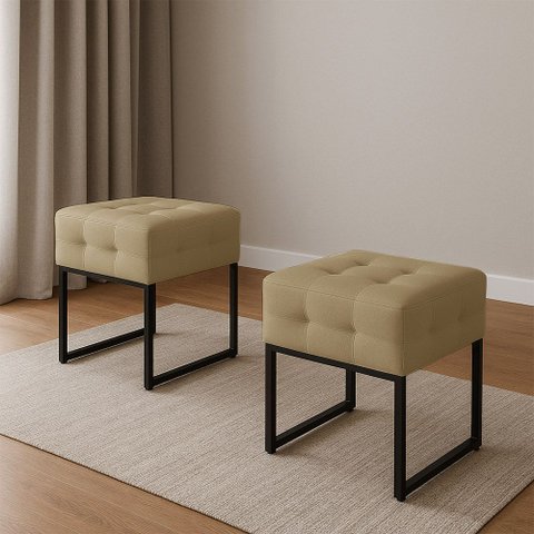 Puff Sala Decorativo Industrial Kit 2 Elisa Suede Marrom Rato D03 - D’Rossi