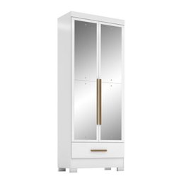 Quarto Modulado Casal 100% MDF 4 Peças 5 Portas 4 Gavetas com Maleiro e Espelhos Smart Plus Yescasa Branco - 6 Quarto Modulado Casal 100% MDF 4 Peças 5 Portas 4 Gavetas com Maleiro e Espelhos Smart Plus Yescasa Branco - 6
