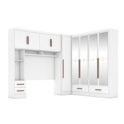 Quarto Modulado Casal 100% MDF 4 Peças 5 Portas 4 Gavetas com Maleiro e Espelhos Smart Plus Yescasa Branco - 3 Quarto Modulado Casal 100% MDF 4 Peças 5 Portas 4 Gavetas com Maleiro e Espelhos Smart Plus Yescasa Branco - 3