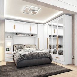 Quarto Modulado Casal 100% MDF 4 Peças 5 Portas 4 Gavetas com Maleiro e Espelhos Smart Plus Yescasa Branco - 1 Quarto Modulado Casal 100% MDF 4 Peças 5 Portas 4 Gavetas com Maleiro e Espelhos Smart Plus Yescasa Branco - 1