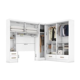 Quarto Modulado Casal 100% MDF 4 Peças 5 Portas 4 Gavetas com Maleiro e Espelhos Smart Plus Yescasa Branco - 10 Quarto Modulado Casal 100% MDF 4 Peças 5 Portas 4 Gavetas com Maleiro e Espelhos Smart Plus Yescasa Branco - 10