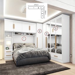 Quarto Modulado Casal 100% MDF 4 Peças 5 Portas 4 Gavetas com Maleiro e Espelhos Smart Plus Yescasa Branco - 2 Quarto Modulado Casal 100% MDF 4 Peças 5 Portas 4 Gavetas com Maleiro e Espelhos Smart Plus Yescasa Branco - 2