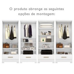 Quarto Modulado Casal 100% MDF 4 Peças 5 Portas 4 Gavetas com Maleiro e Espelhos Smart Plus Yescasa Branco - 18 Quarto Modulado Casal 100% MDF 4 Peças 5 Portas 4 Gavetas com Maleiro e Espelhos Smart Plus Yescasa Branco - 18