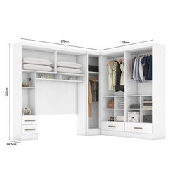 Quarto Modulado Casal 100% MDF 4 Peças 5 Portas 4 Gavetas com Maleiro e Espelhos Smart Plus Yescasa Branco - 9 Quarto Modulado Casal 100% MDF 4 Peças 5 Portas 4 Gavetas com Maleiro e Espelhos Smart Plus Yescasa Branco - 9