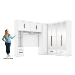 Quarto Modulado Casal 100% MDF 4 Peças 5 Portas 4 Gavetas com Maleiro e Espelhos Smart Plus Yescasa Branco - 7 Quarto Modulado Casal 100% MDF 4 Peças 5 Portas 4 Gavetas com Maleiro e Espelhos Smart Plus Yescasa Branco - 7