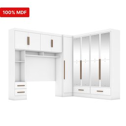 Quarto Modulado Casal 100% MDF 4 Peças 5 Portas 4 Gavetas com Maleiro e Espelhos Smart Plus Yescasa Branco - 20 Quarto Modulado Casal 100% MDF 4 Peças 5 Portas 4 Gavetas com Maleiro e Espelhos Smart Plus Yescasa Branco - 20