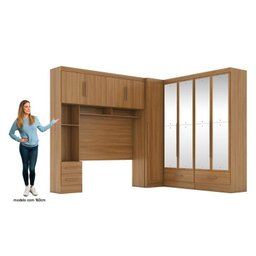 Quarto Modulado Casal 100% MDF 4 Peças 5 Portas 4 Gavetas com Maleiro e Espelhos Smart Plus Yescasa Bege/Cinamomo - 3 Quarto Modulado Casal 100% MDF 4 Peças 5 Portas 4 Gavetas com Maleiro e Espelhos Smart Plus Yescasa Bege/Cinamomo - 3