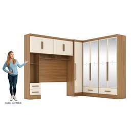 Quarto Modulado Casal Completo 4 Peças 5 Portas 4 Gavetas com Maleiro e Espelhos Smart Plus - 4