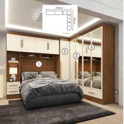 Quarto Modulado Casal Completo 4 Peças 5 Portas 4 Gavetas com Maleiro e Espelhos Smart Plus - 2