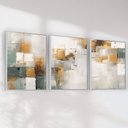 Ver imagem 2 de Quadro Decorativo Abstrato Dourado com Verde Kit 3 Quadros
