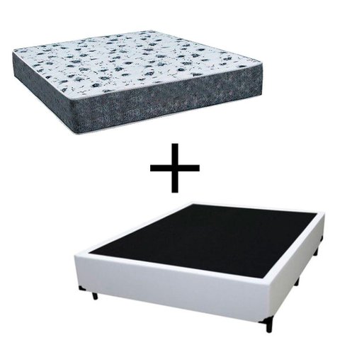 Cama Box Viúva 128 Tecido Branco com Colchão Alegro Bello Box D28 Cinza 57x128x188