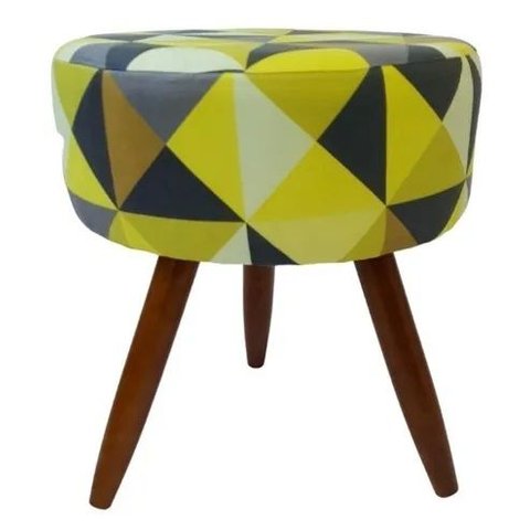 Puff Decorativo Banqueta Dóris Redondo Triangulo Amarelo