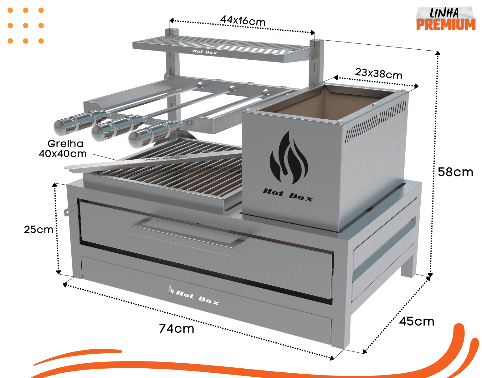 Parrilla para Bancada 74x45 com Grelha Uruguaia + 3 Espetos - 2