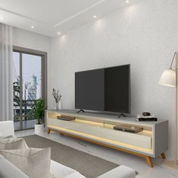 Rack para TV com LED Requinte 212 Cinza Off White - Gelius - 1