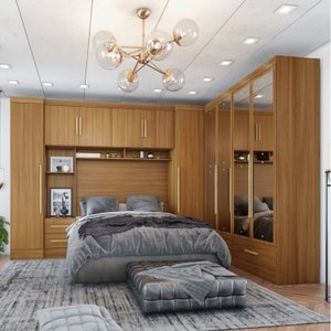 Quarto de Casal Completo 5 Peças 6 Portas 4 Gavetas com Maleiro e Espelhos Smart Plus