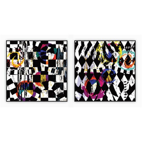 kit com 2 Quadros Decorativos Abstratos com Moldura e Vidro para Sala Quarto Escritório e Clínica 92