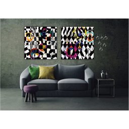 kit com 2 Quadros Decorativos Abstratos com Moldura e Vidro para Sala Quarto Escritório e Clínica 92 - 2