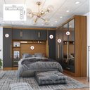 Ver imagem 2 de Quarto de Casal Completo Modulado 5 Peças 6 Portas 4 Gavetas com Maleiro e Espelhos Smart Plus Yescasa Bege/Cinamomo/Chumbo