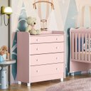 Ver imagem 1 de Cômoda com Trocador Infantil 4 Gavetas e Pés Doce Mel Rosa Acetinado