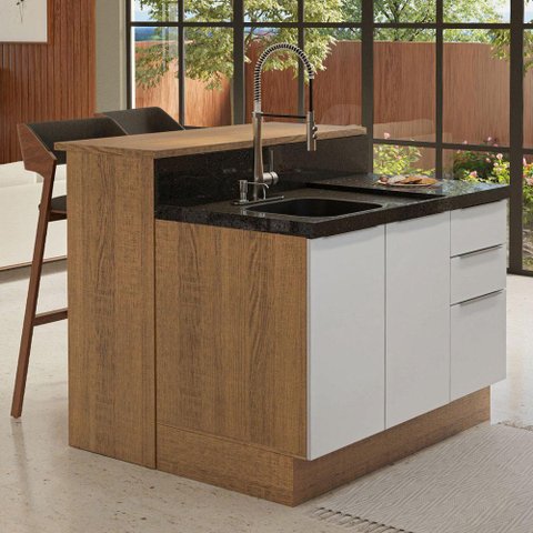 Ilha de Cozinha com Bancada e Balcão 120 Cm Rustic/branco Stella Madesa Rustic/branco
