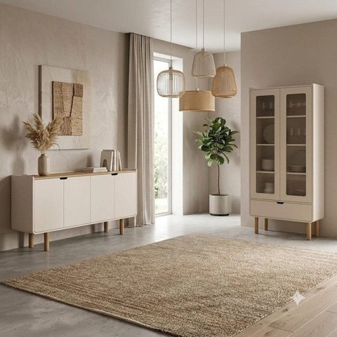Kit Buffet 4 Portas 160cm e Cristaleira 2 Portas 1GV 180cm Curva BP Aura