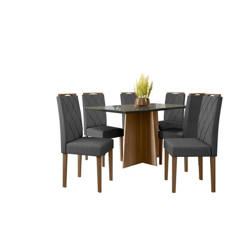 Conjunto Mesa Ana 160cm com 6 Cadeiras Isabela - Imbuia / Preto / Amêndoa / Ln03