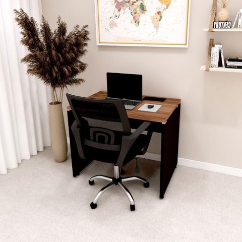 Plataforma Trabalho 90cm X 60cm 1 Cx de Tomada Pé Painel F5 Cor:nogal com Preto